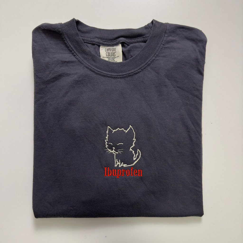 Ibuprofen Heavyweight Embroidered Cat Tee