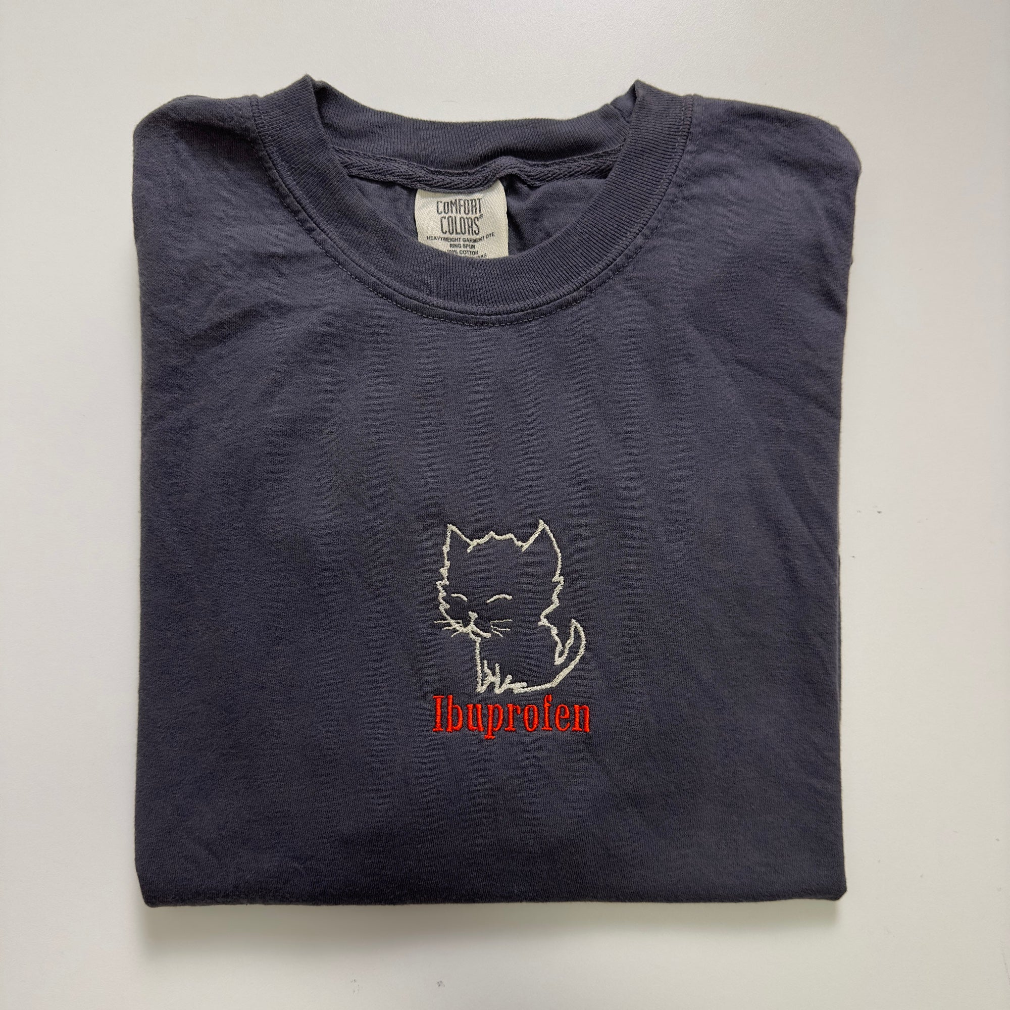 Ibuprofen Heavyweight Embroidered Cat Tee