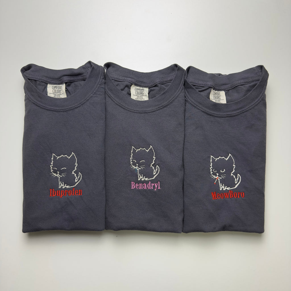 Ibuprofen Heavyweight Embroidered Cat Tee